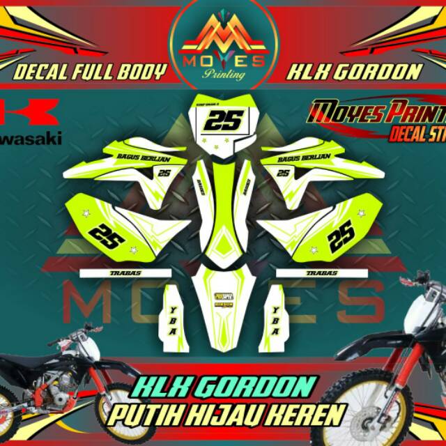 Decal Motor Klx fulbody Gordon  Sticker Kawasaki Klx Putih Hijau