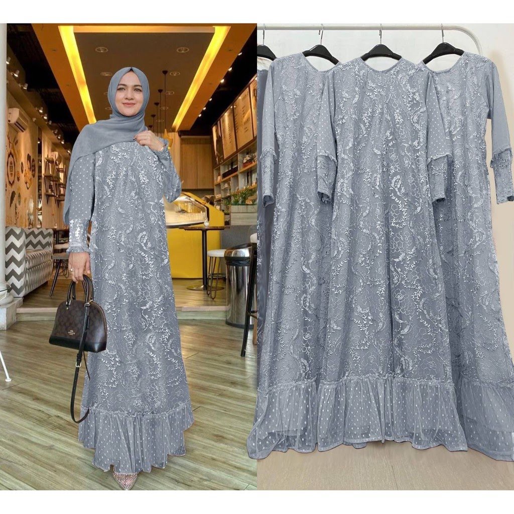 ELDE 12 - maxi humaira bahan tile mutiara lapis furing kombi tile onde bagian belakang crepe polos seleting belakang