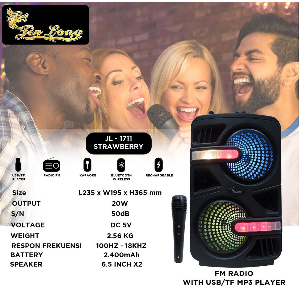 SPEAKER JINLONG ORIGINAL JL 1711 STRAWBERRY SPEAKER BLUETOOTH SPEAKER KARAOKE