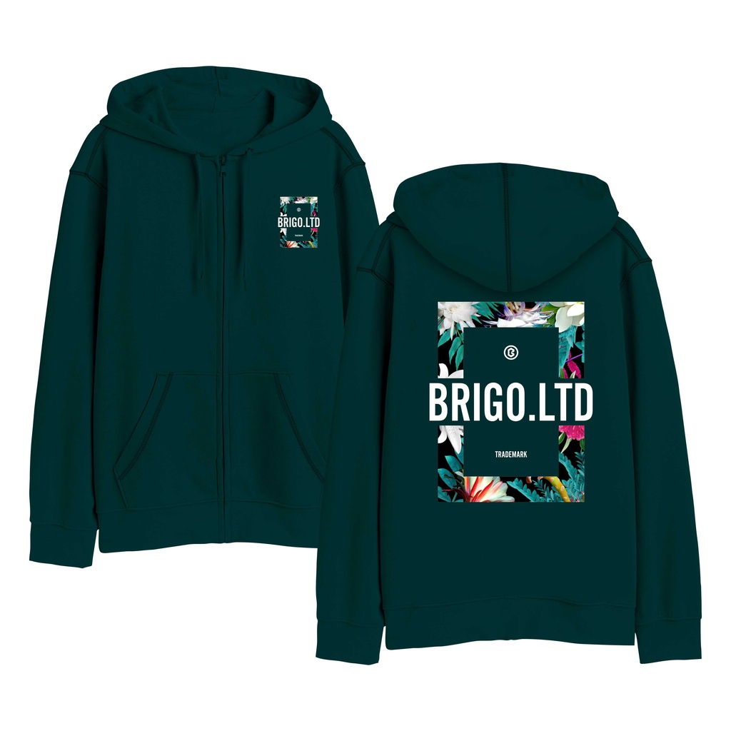 BRIGO Zipper Jumper Hoodie FLOWER II Sweater Hoodie Resleting BRIGO FLOWER Sablon DTF Fleece Cotton M-XXL (Pria &amp; Wanita) Free stiker&amp;Gantungan Kunci