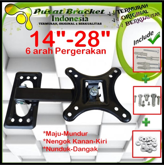 Bracket Tv Monitor Lengan 14&quot; s/d 28&quot; 6arah Fleksible PBI.SWKNM-006