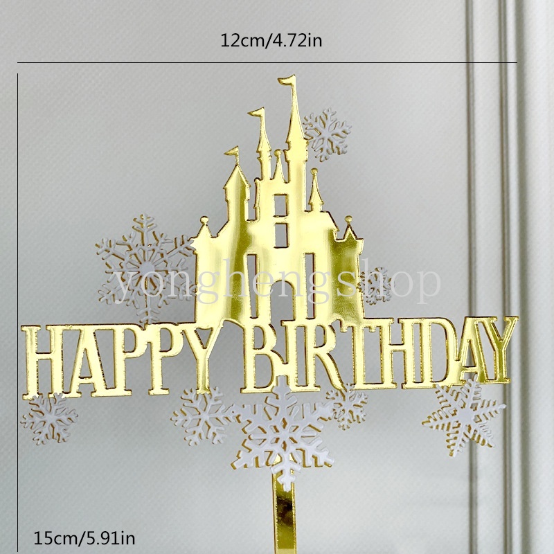 Topper Kue Desain Snowflake Castle Happy Birthday Bahan Akrilik Untuk Dekorasi Pesta Baby Shower