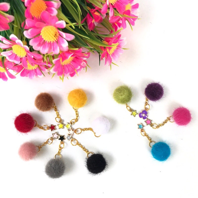 Bandul pompom landak Bahan craft Tasbih digital bling bling pom pom