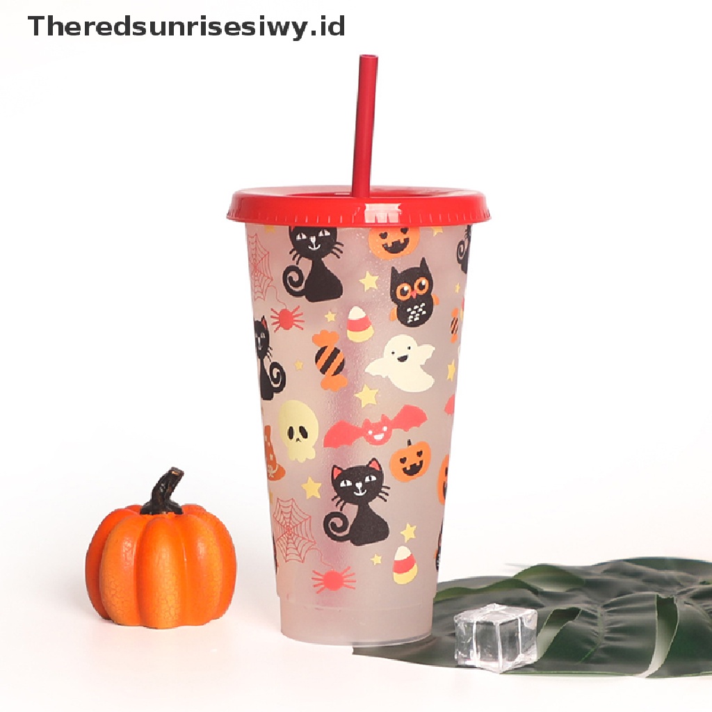 # Alat Rumah Tangga # Botol Air Minum / Jus / Kopi Bahan Plastik Ukuran 710ml Dengan Tutup + Sedotan Untuk Halloween