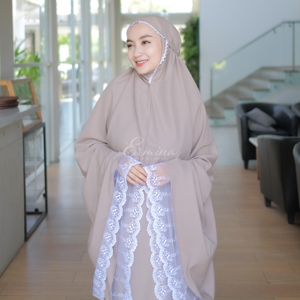 Mukena Ermina Polos Kyra Series Traveling Dewasa Katun Renda