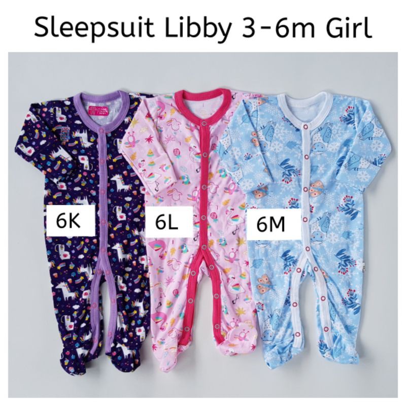 SATUAN PILIH MOTIF Sleepsuit Libby Baby Premium Baju Bayi Girl Size 3 6 9 Bulan