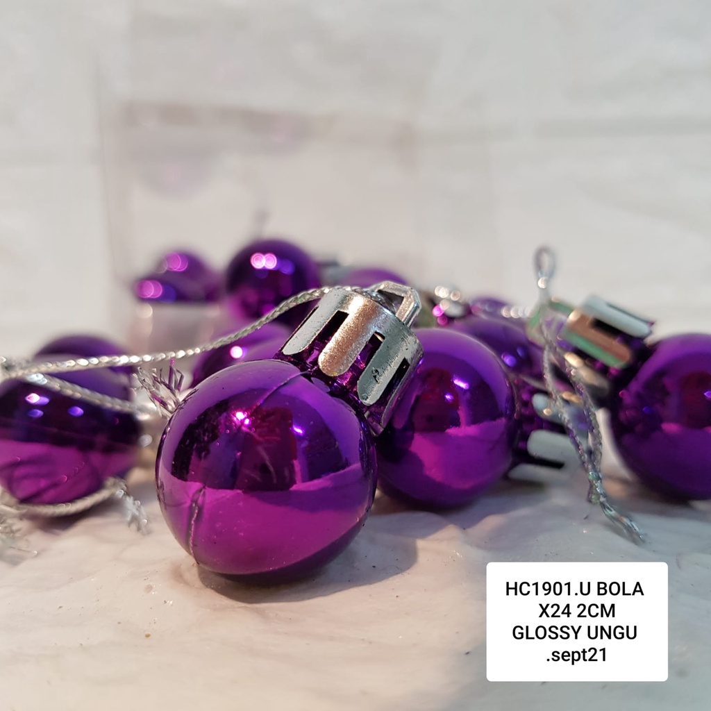 HC19-01.U .SEPT21 BOLA NATAL 2CMx24 UNGU GLOSSY / PURPLE PUSAT PROMO PERLENGKAPAN ACC NATAL MURAH LE