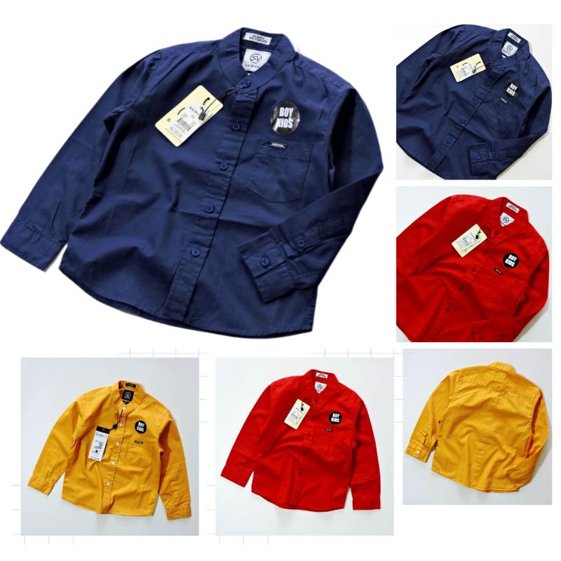 Kemeja Anak Laki Laki Lengan Panjang Branded Premium Atasan Kerah Shanghai Anak Cowok Keren Warna Merah Mustard Navy Bahan Katun Poplin 2 3 4 5 6 7 Tahun