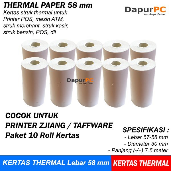 

Thermal Paper 58 X 30 mm 10 Roll Kertas Struk Untuk ATM Printer Zjiang