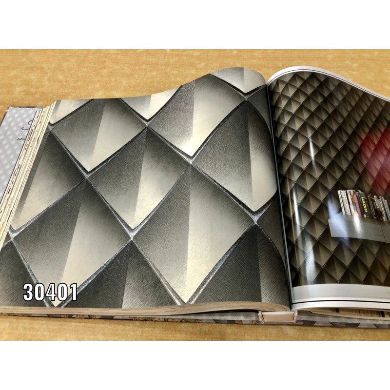 Wallpaper Dinding 3D Kotak Geometri Abu Saphire