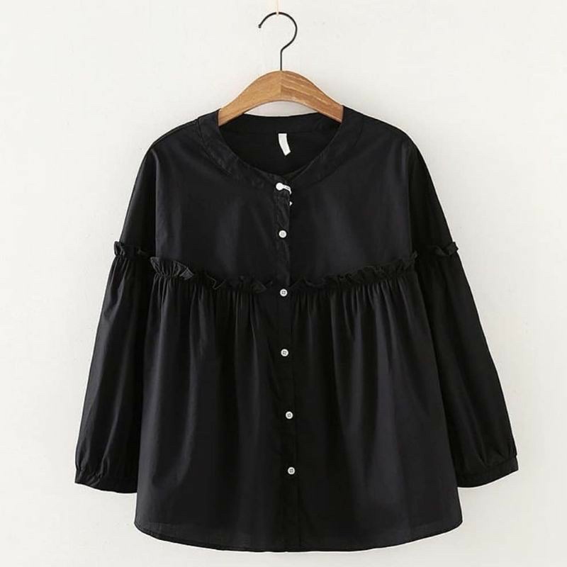 Blouse Wanita V Neck / Blouse Korean Style Rayon Crincle Premium-Amanda Rayon Hitam
