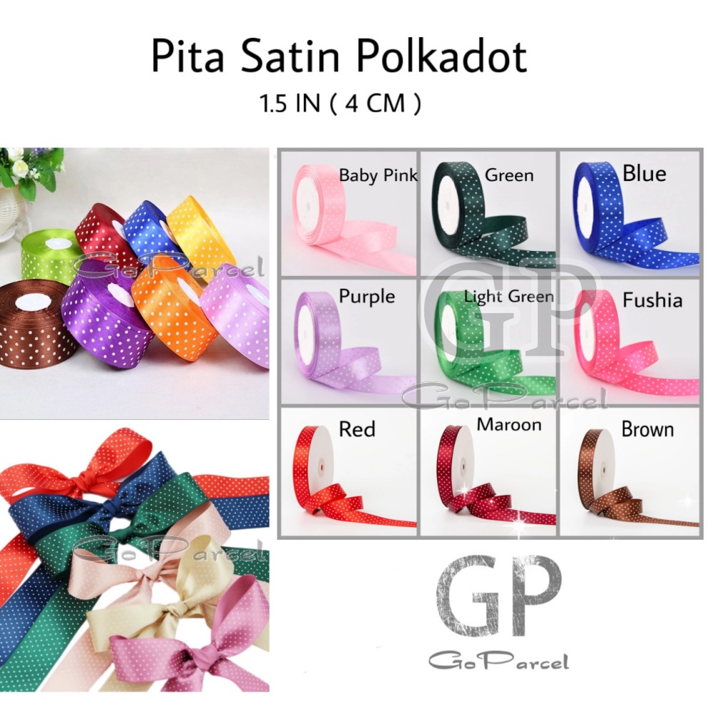 

( 3 Meter ) PITA SATIN POLKADOT 1.5 IN / 4 CM / 1 1/2 INCH - PITA SATEN KAIN HIASAN KADO HAMPERS