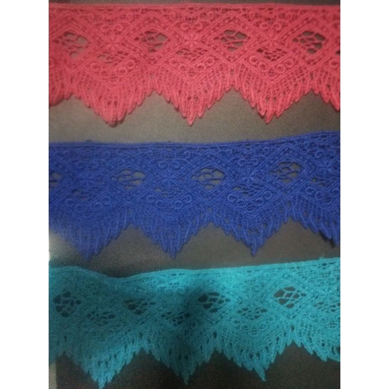 Renda bordir renda katun renda kait renda rajut katun lebar renda baju renda hijau biru pink