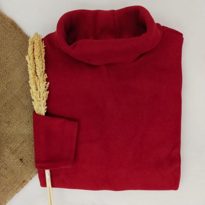 Kaos Turtleneck Pria Wanita Leher Tinggi Rib Premium-Merah