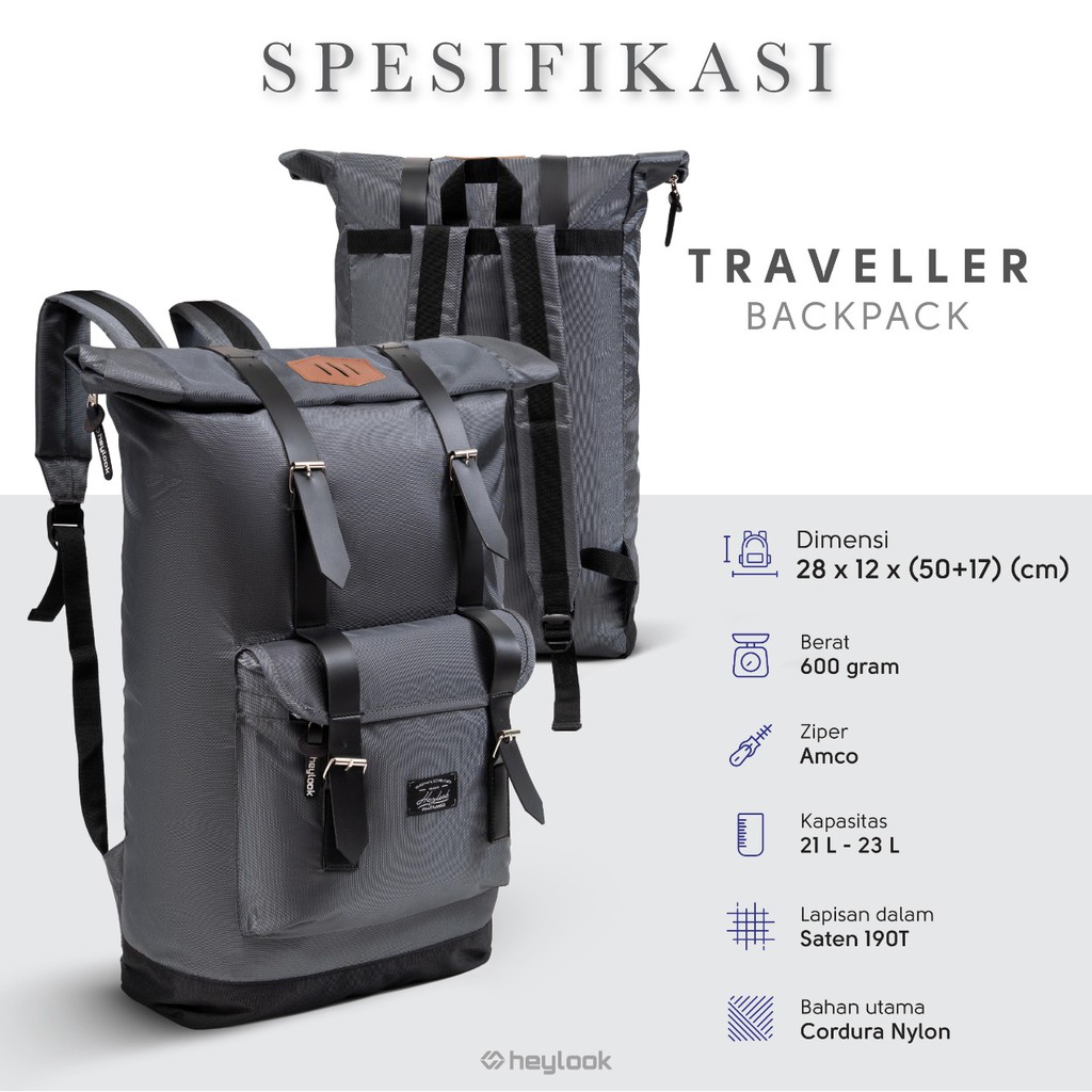 HEYLOOK Project - (Free Raincover) Tas Ransel Pria Wanita Tas TRAVELLER Outdoor Backpack Laptop Kuliah Kerja