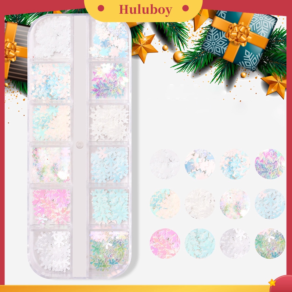 Huluboy Huluboy♡ 12 Grids / Box Stiker Sequin Mini Tema Natal Untuk Manicure