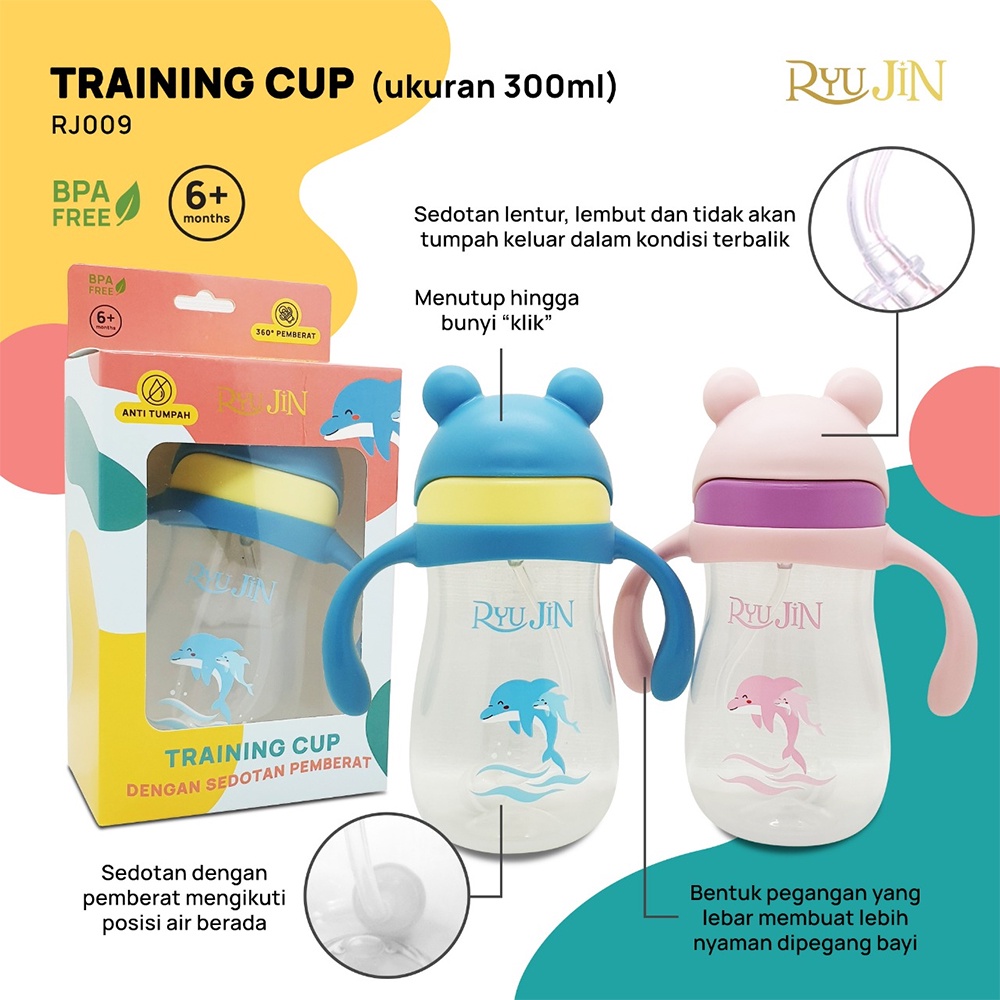 Ryujin Baby Training Cup with Straw 300ml RJ009 Botol Minum Bayi Anti Tumpah BPA Free