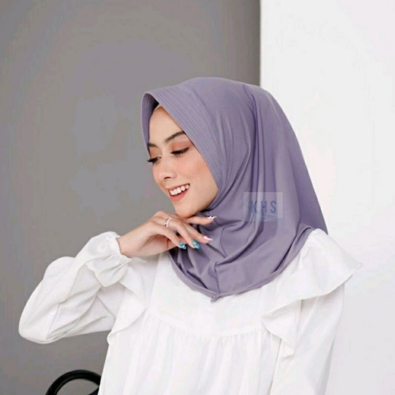 Jilbab Sport / Hijab Instan Sporty Jilbab Volly Jilbab Bahan Jersey Lycra Instant / Bergo Sport Kerudung Olahraga KHS-VOLLY SILVER
