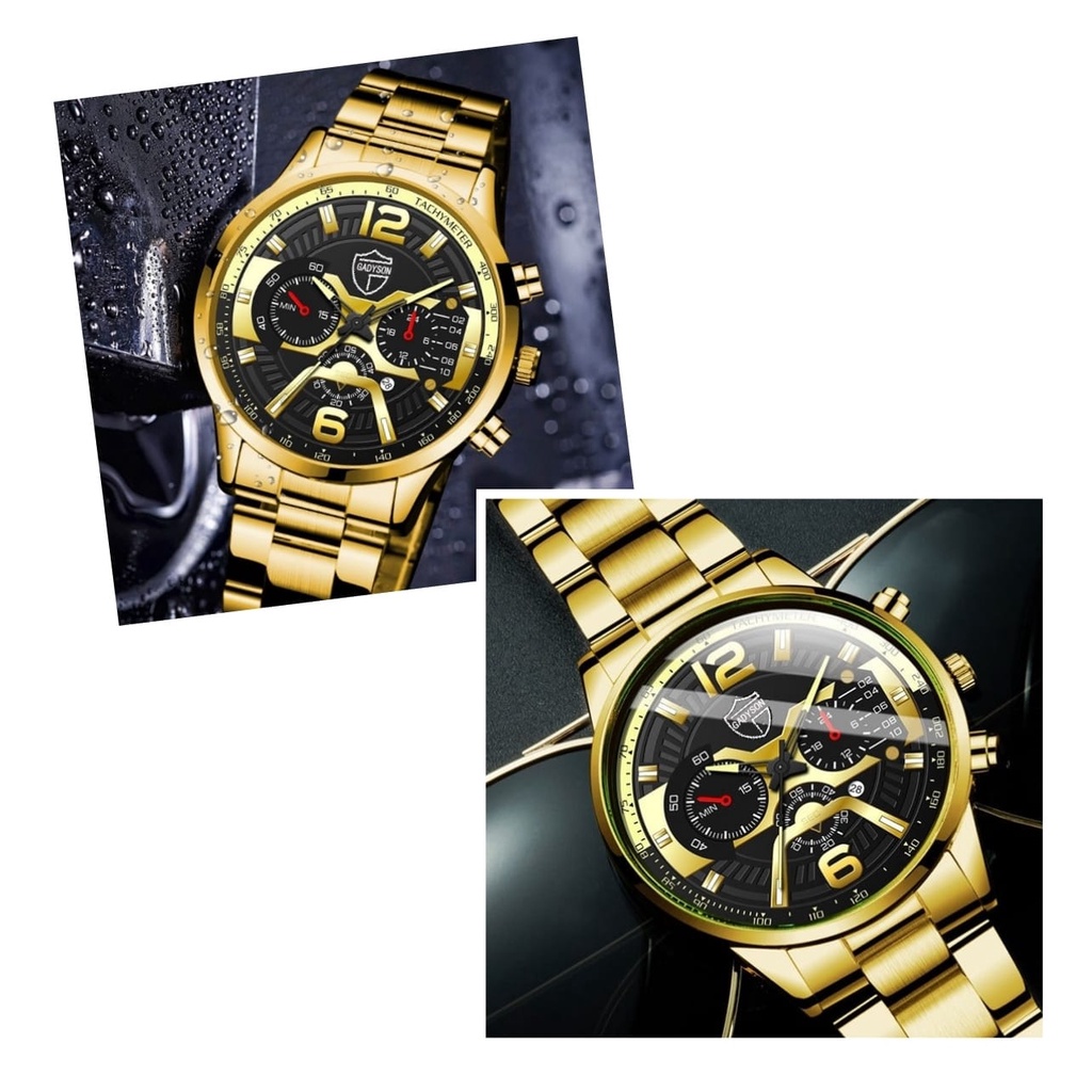 JAM TANGAN PRIA RANTAI STAINLESS KEREN SIMPLE GOLD ANTI AIR QUARTZ ANALOG BRANDED IMPORT JIANGSU JAM115G1 COWOK MURAH PREMIUM LAKI REMAJA KEKINIAN