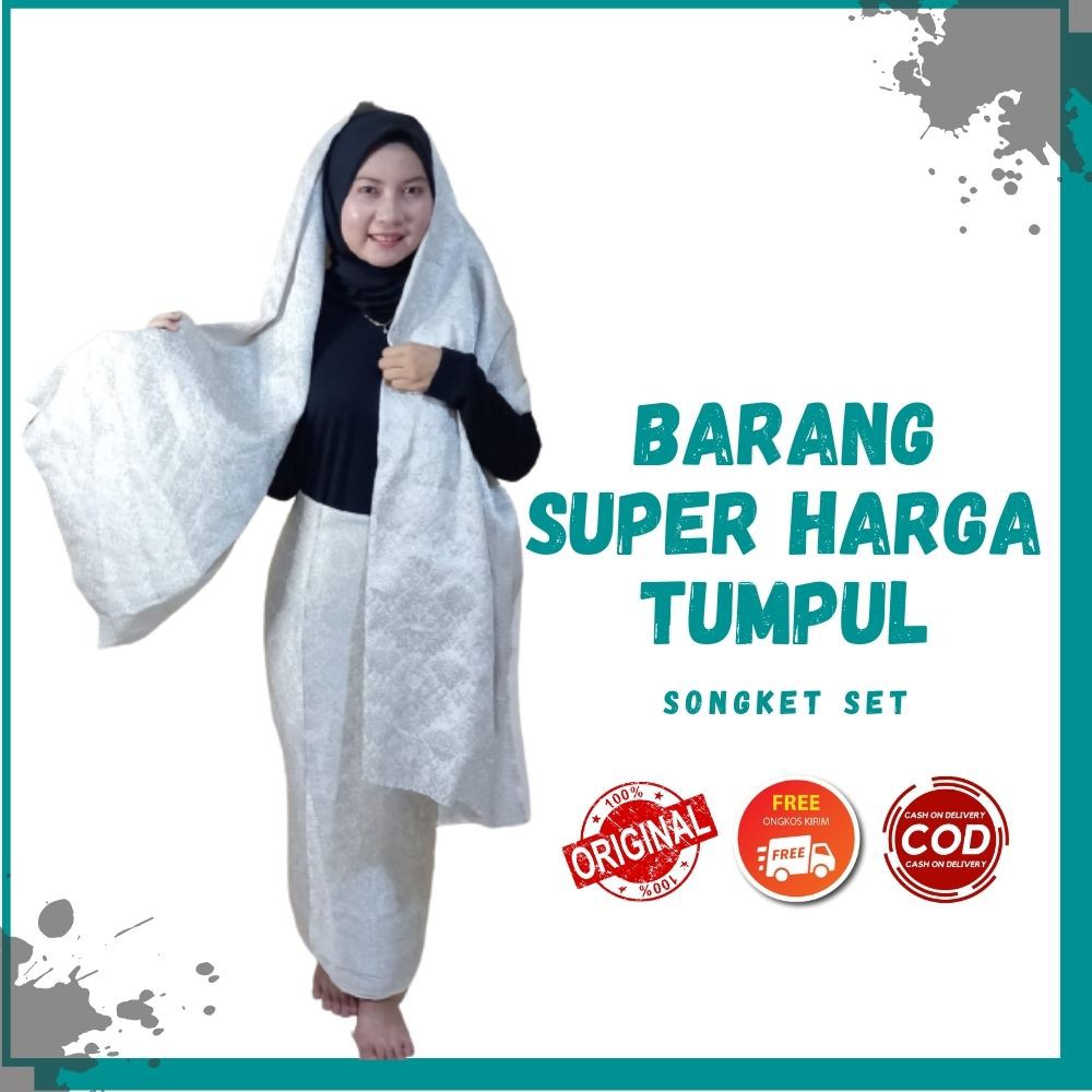 Kain Songket Palembang Set Putih Silver B