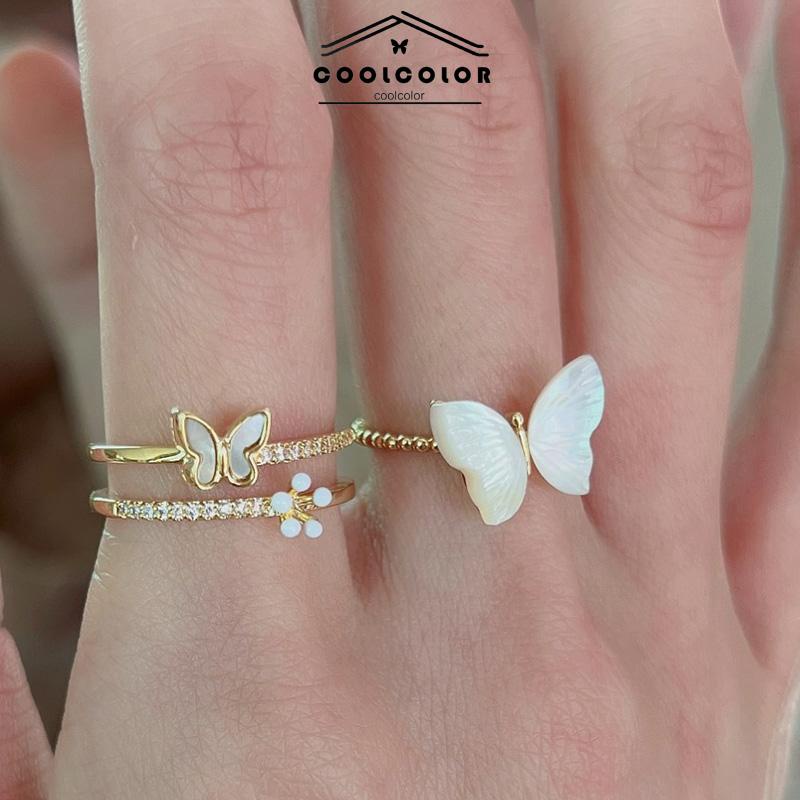 COD❤️Cincin Kupu-kupu Wanita Desain Niche Cincin Unik Mutiara kelas atas Fashion Ring Jewelry Perhiasan Aksesoris Hadiah Ulang Tahun