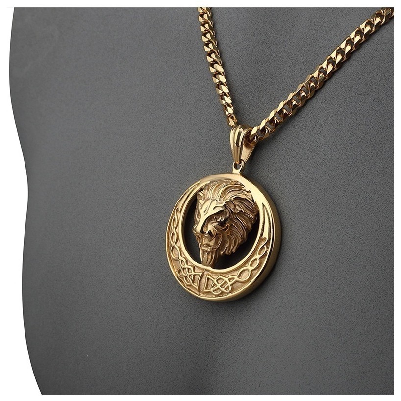 SEUSUK  60CM Gold Plated Hip Hop Lion Punk Pendant Necklace Jewelry