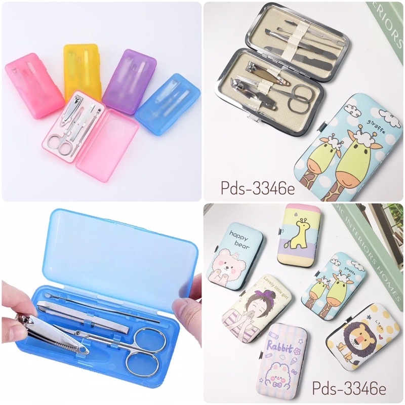 set manicure padicure pemotong kuku pinset gunting pengorek kuping storage blue set