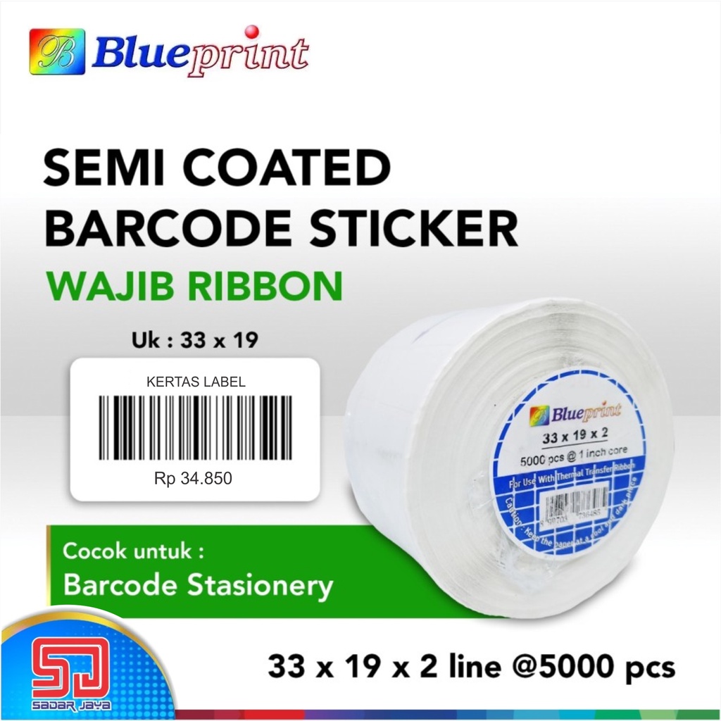 Blueprint Sticker Label 33 x 19mm 2 Line Semi Coated Label Stiker Barcode