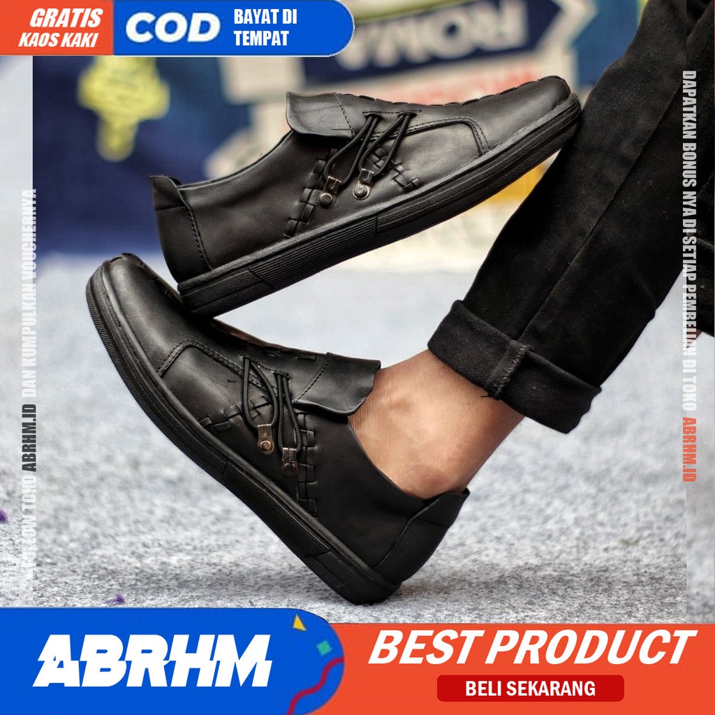 ABRHM ALIGA Sepatu Slip On Pria Sepatu Pria Casual Kulit Asli Cowo/Cowok Sepatu Kasual Kerja Semi Formal Anti Slip Gaya Keren Kekinian Murah Terlaris