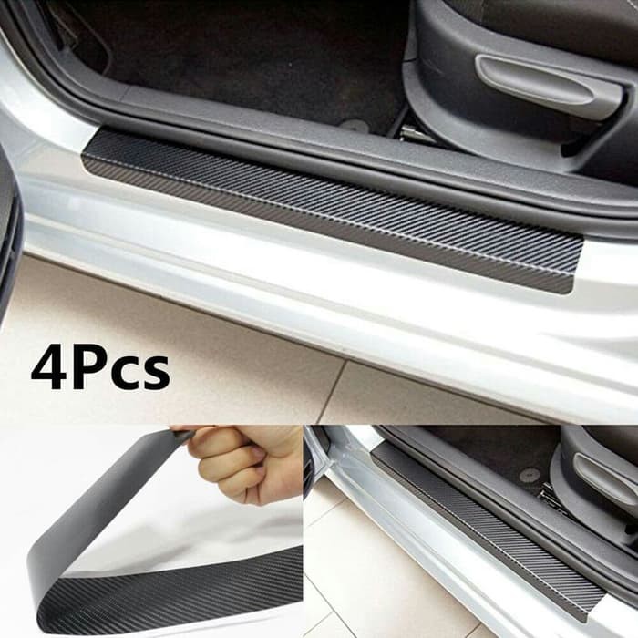 4 Pcs Stiker Carbon 3D Sillplate Alas Pelindung Body Mobil Alas Karpet Bumper Sill