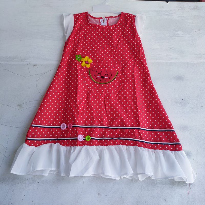 Dress Anak 1 2 4 5 tahun gaun anak cewek perempuan polka cantik terbaru watermelon water melon semangka( dress watermelon )