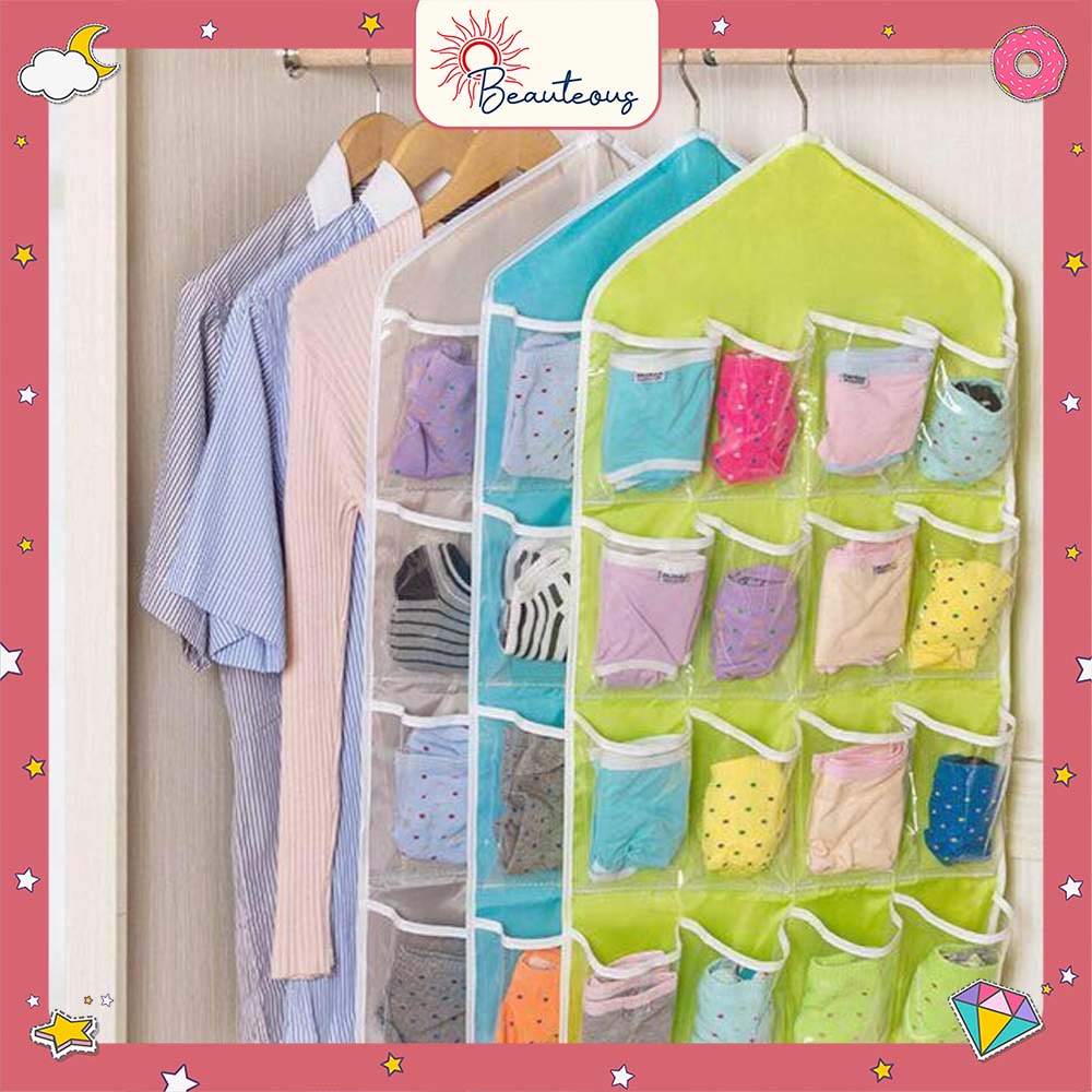 Pouch Gantung 16 Sekat Tempat Pakaian Dalam Bra Kaos Kaki Pouch Hanging Organizer Multifungsi