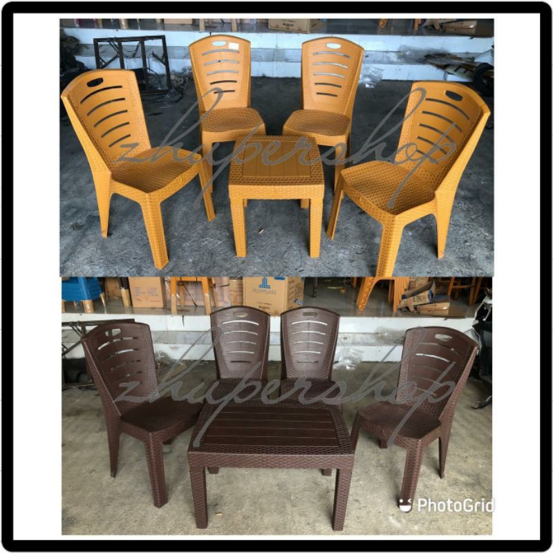 1 Set 4 Kursi teras Santai Plastik Olymplast OL 203 + Meja kotak olymplast / Meja Panjang olymplast