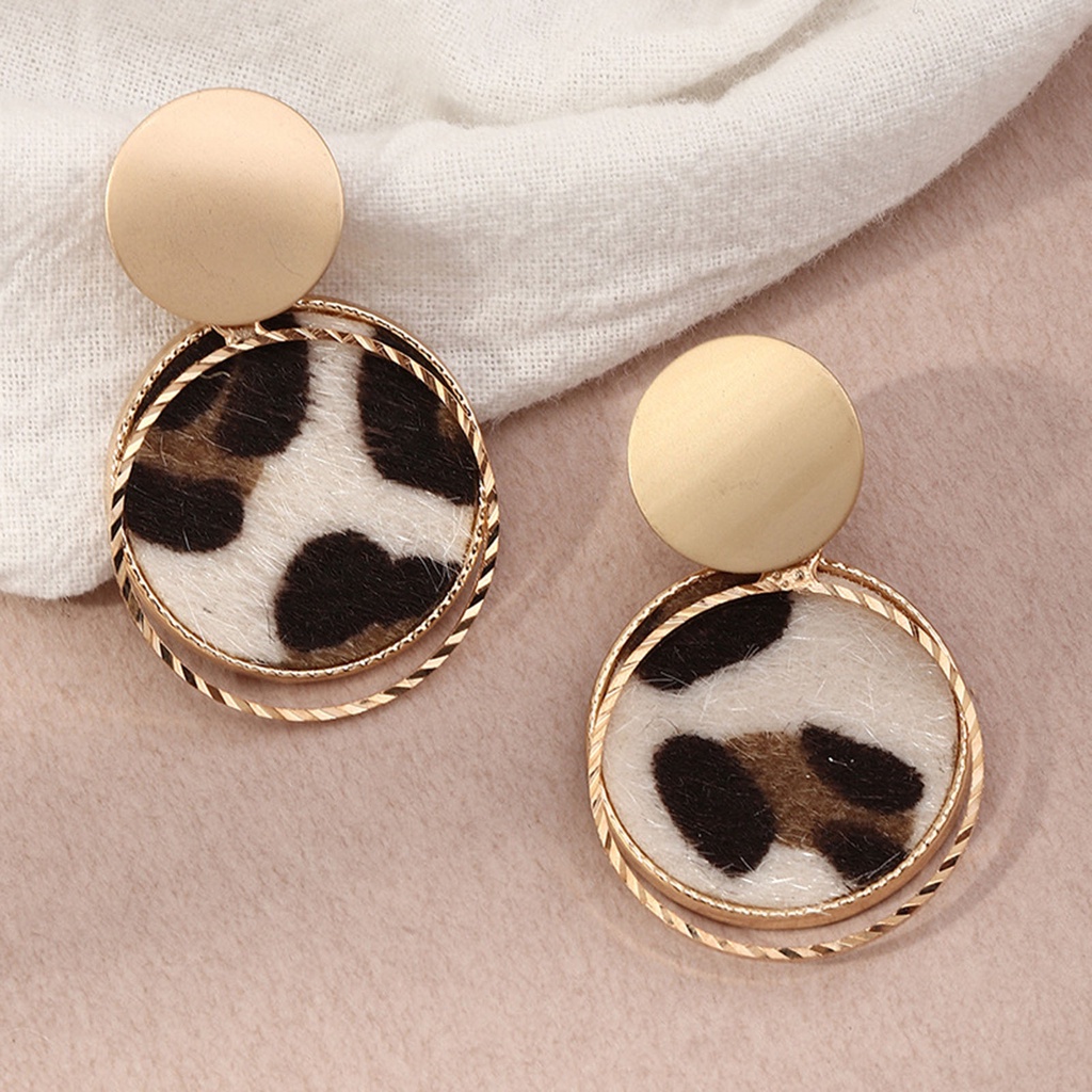 Hu Hu Hu Hu Hu Alat Bantu Pasang Kacamata♡ 1 Pasang Anting Bentuk Lingkaran Geometris Motif Leopard Bahan Alloy Untuk Wanita