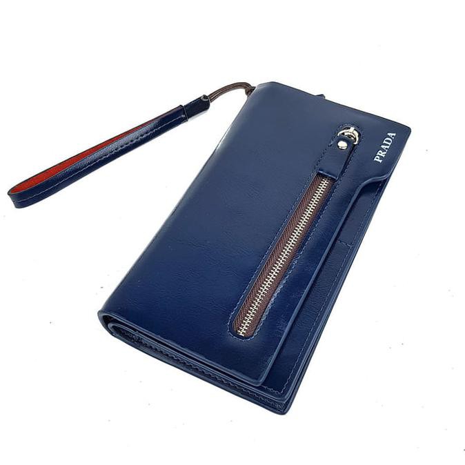 607J Dompet Kulit Pria Wanita Panjang Import Branded Prada Ruur-1 Blue Top