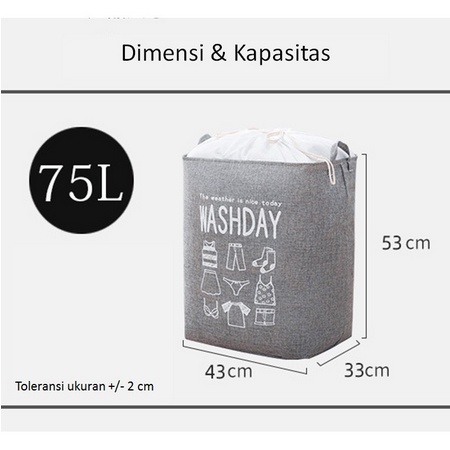 Keranjang Laundry Tempat Baju Kotor / Keranjang Baju Bayi Kapasitar 75 Liter Ukuran 43 x 33 x 51 Cm