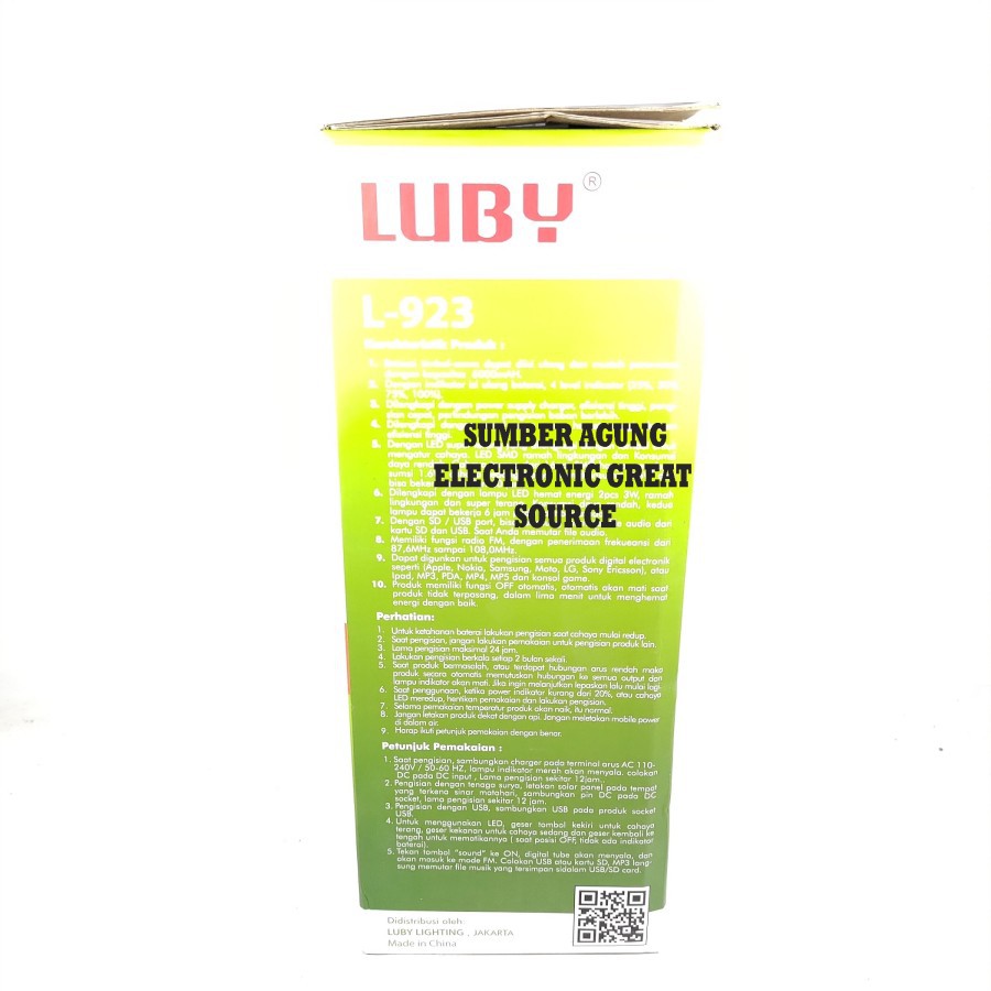 Luby L923 Paket Emergency Tenaga Solar Surya Radio MP3 Player Tahan Hi