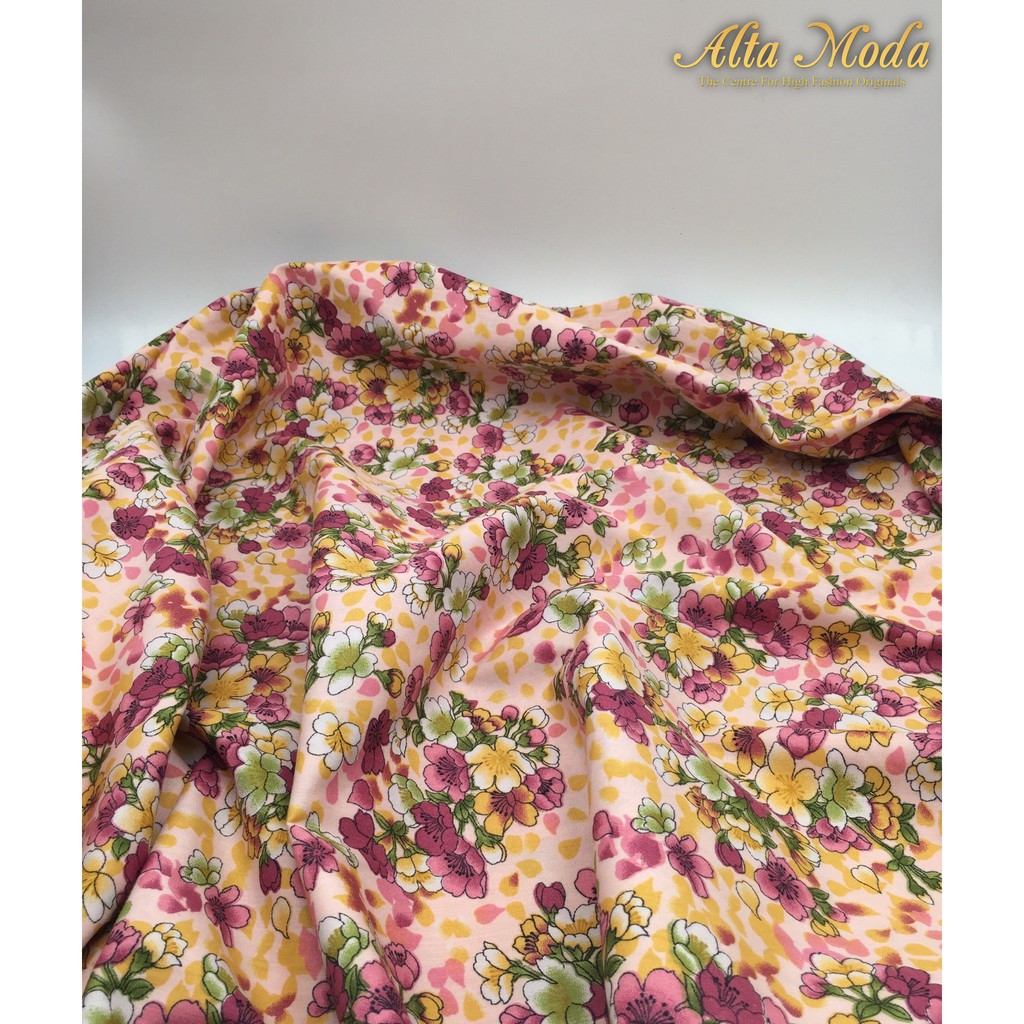 

Alta Moda Katun Motif Fancy Floral Petals Purple Orange - Light Pink Kain Premium (1M)
