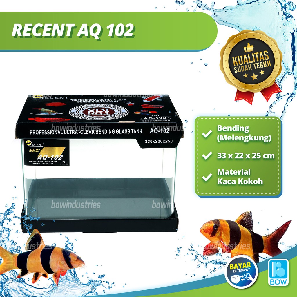 Aquarium Aquascape Akuarium Kaca Bending Glass Tank RECENT AQ 102 30 Cm 18 Liter