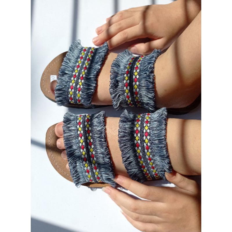 Kids n Mom Blue jeans sandal, sandal boho, sandal bohemian, bohemian ethnic slippers, sandal ootd, b