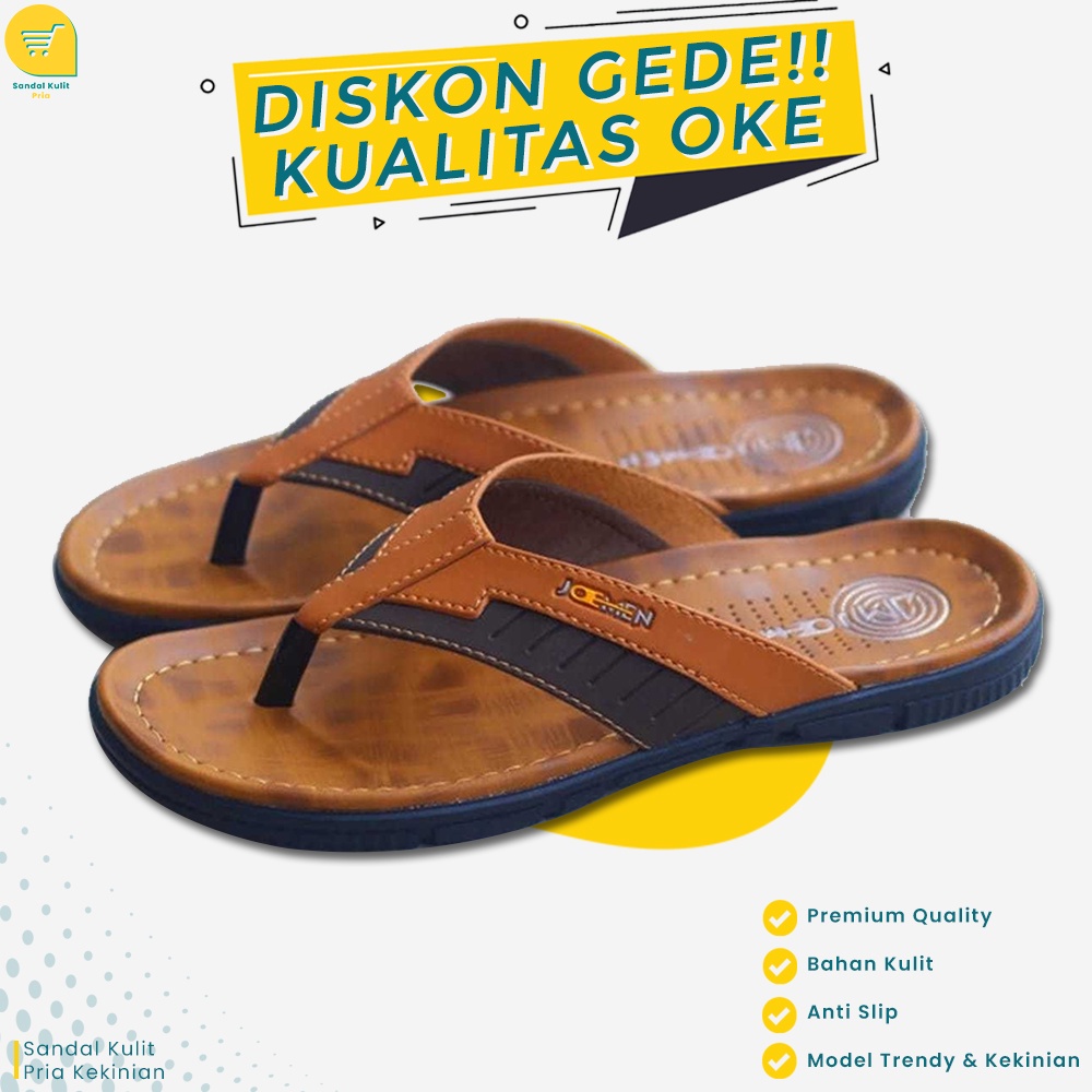 Sandal Kulit Pria Dewasa Model Jepit Japit Asli Terbaru Kekinian Casual Keren Modern Branded Terlari