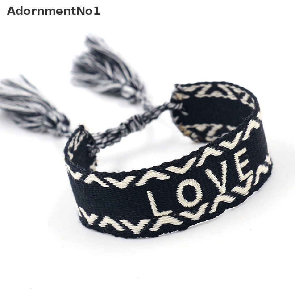 (AdornmentNo1) Gelang Tangan Tali Adjust Gaya Bohemia Motif Bordir Aksen Rumbai Handmade Untuk Wanita