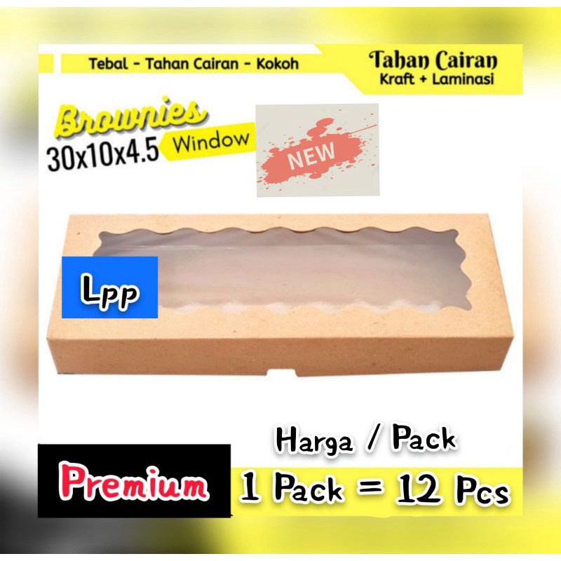 [ 12 Pcs ] BOX BROWNIES KRAFT JENDELA + LAMINASI UK 30x10x4.5cm.