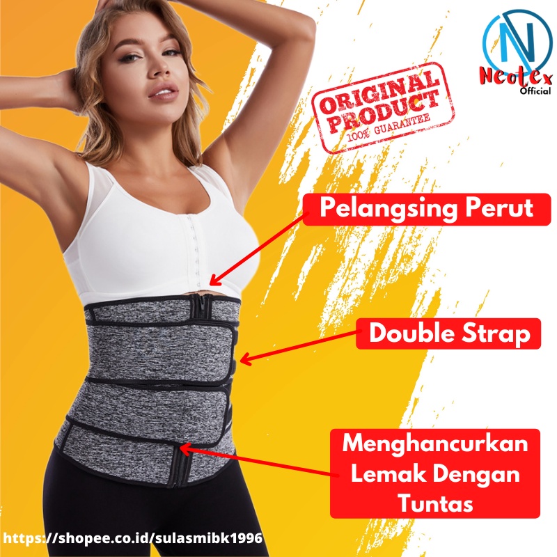 KORSET PERUT PEMBAKAR LEMAK WAIST BELT TRIMMER DOUBLE STRAP