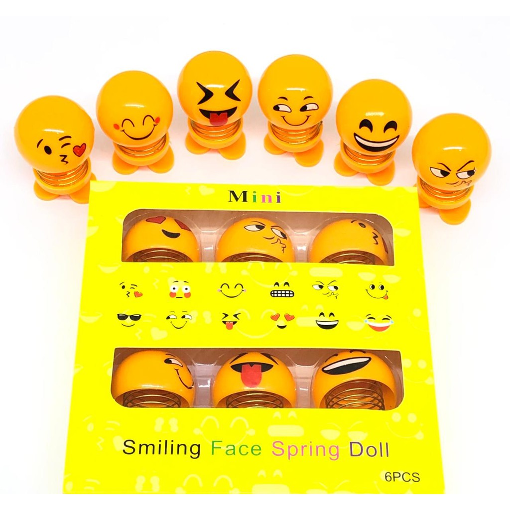 6 Pcs Box Emoticon Doll Mini Lucu Spring Bouncing Shaking Head