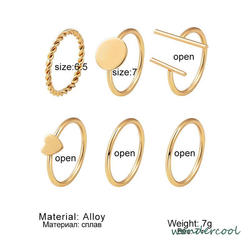 6pcs / Set Cincin Geometris Bahan Alloy Gaya Vintage -Won