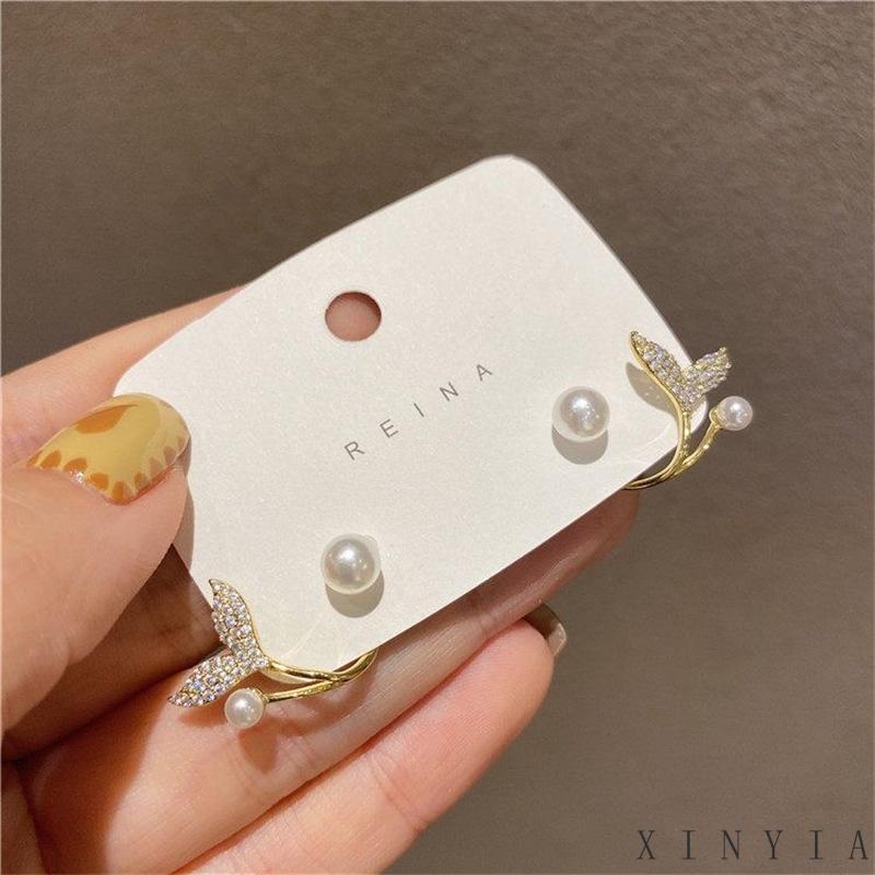 Xia.id Anting Tusuk Silver 925 Wanita Desain Ekor Ikan Hias Mutiara 2023