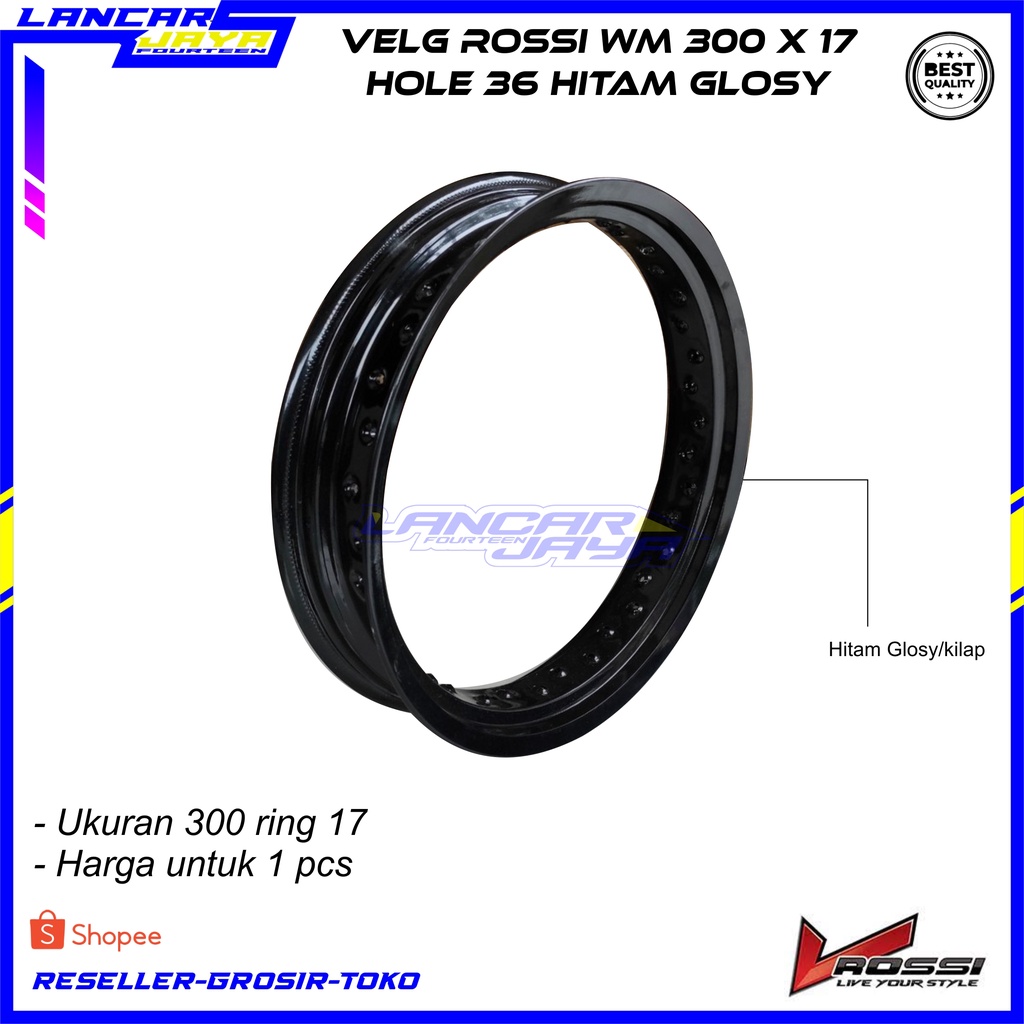 VELG RIM ROSSI WM 300 X 17 RING 17 HOLE 36 HITAM GLOSY KILAP