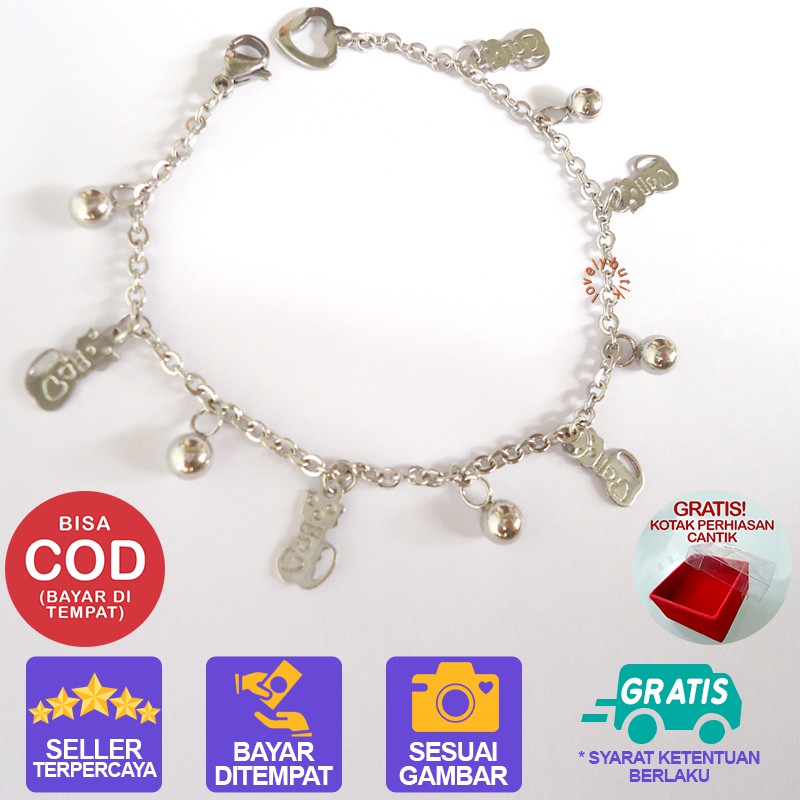 Lovelybutik Gelang Tangan Titanium Anti Karat Kitten Gelang Tangan ukuran 18cm BONUS KOTAK PERHIASAN