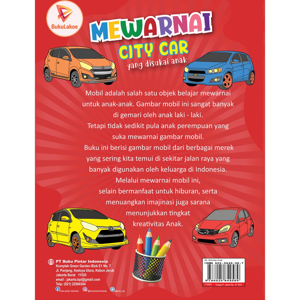 BUKU ANAK MEWARNAI CITY CAR YANG DISUKAI ANAK